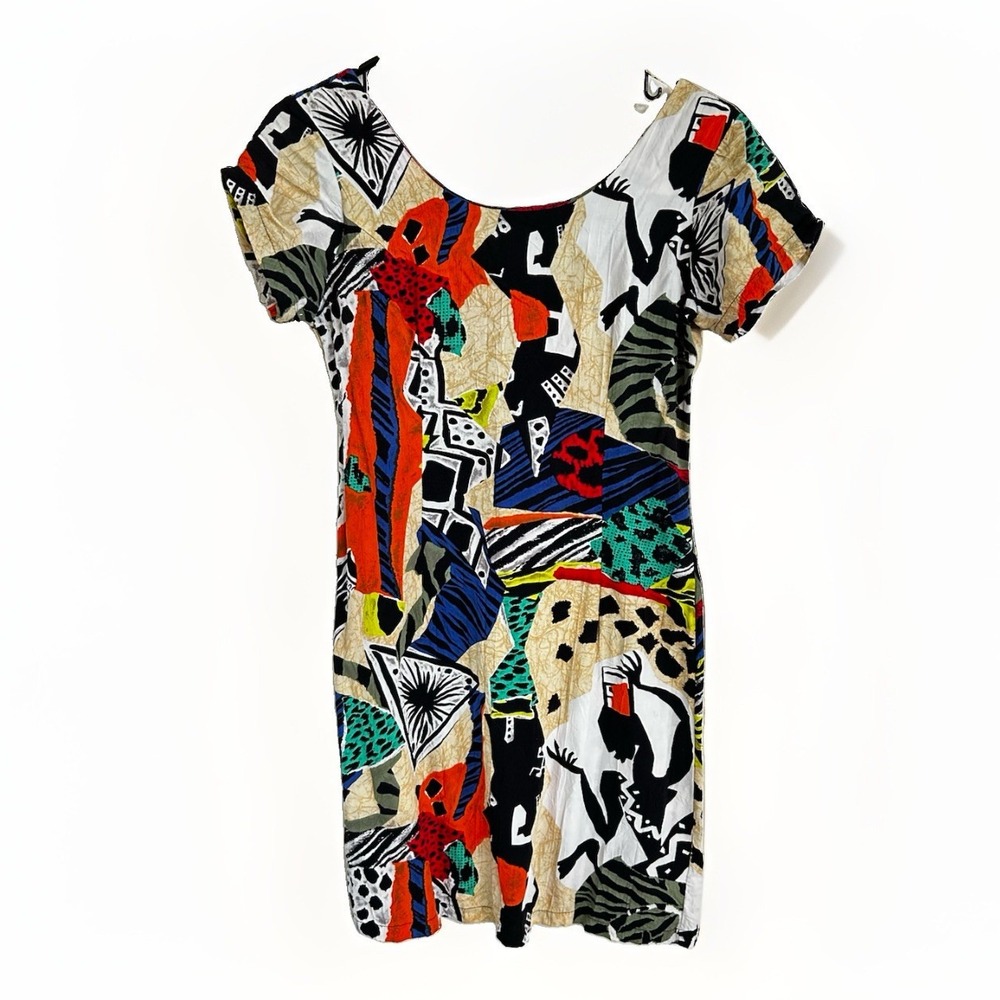 Vintage JAMS WORLD Mini Shift Sheath Mini Dress African Print Sz 5 (S)